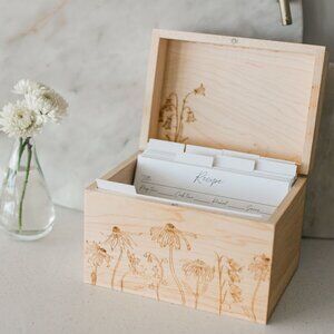 Maple Wood Recipe Box with Recipe Cards with Dividers
